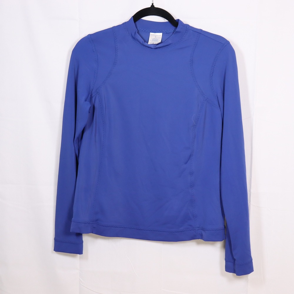 Lands' End Rash Guard S Blue Womens Long Sleeve Mock Neck Swim Top‎